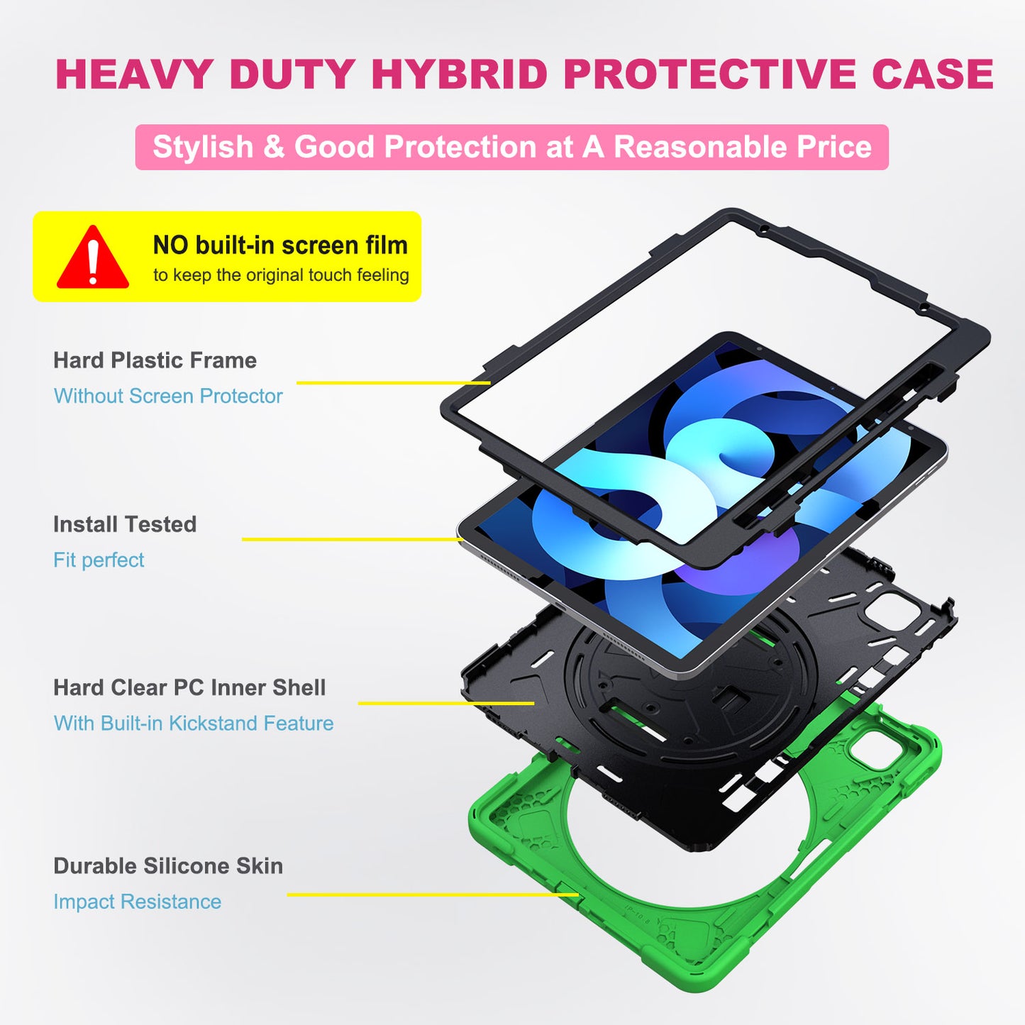 For iPad Air (2020)/Air (2022) / Pro 11-inch (2021)(2020)(2018) X-Shape 360 Degree Swivel PC + Silicone (with Pen Slot) Combo Kickstand Case with Hand Holder Strap Shoulder Strap