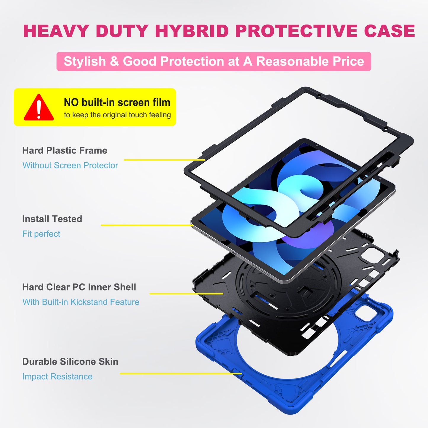 For iPad Air (2020)/Air (2022) / Pro 11-inch (2021)(2020)(2018) X-Shape 360 Degree Swivel PC + Silicone (with Pen Slot) Combo Kickstand Case with Hand Holder Strap Shoulder Strap