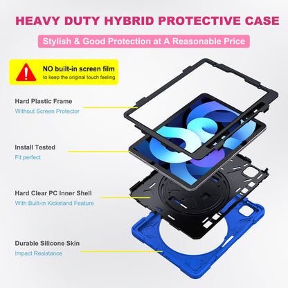 For iPad Air (2020)/Air (2022) / Pro 11-inch (2021)(2020)(2018) X-Shape 360 Degree Swivel PC + Silicone (with Pen Slot) Combo Kickstand Case with Hand Holder Strap Shoulder Strap
