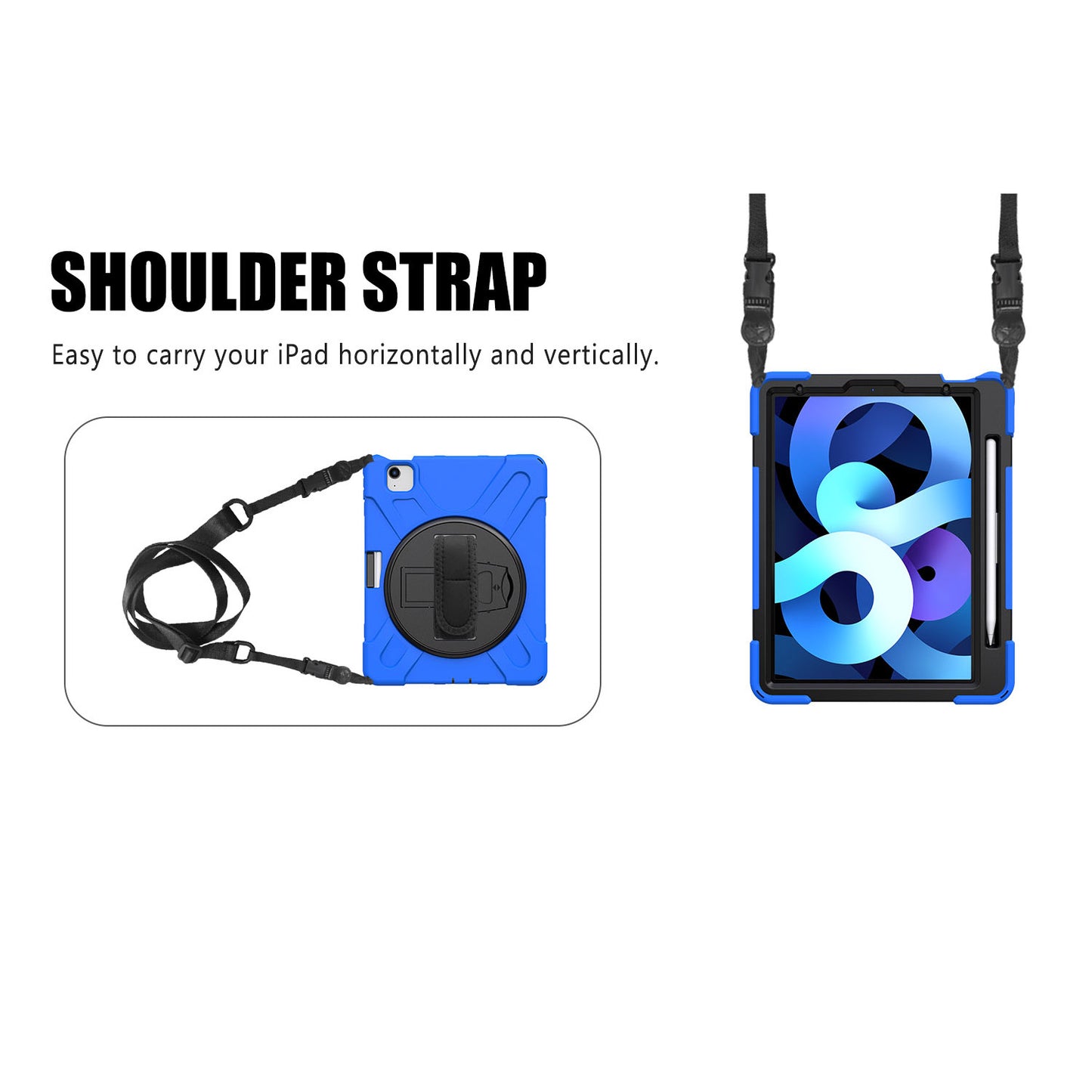 For iPad Air (2020)/Air (2022) / Pro 11-inch (2021)(2020)(2018) X-Shape 360 Degree Swivel PC + Silicone (with Pen Slot) Combo Kickstand Case with Hand Holder Strap Shoulder Strap