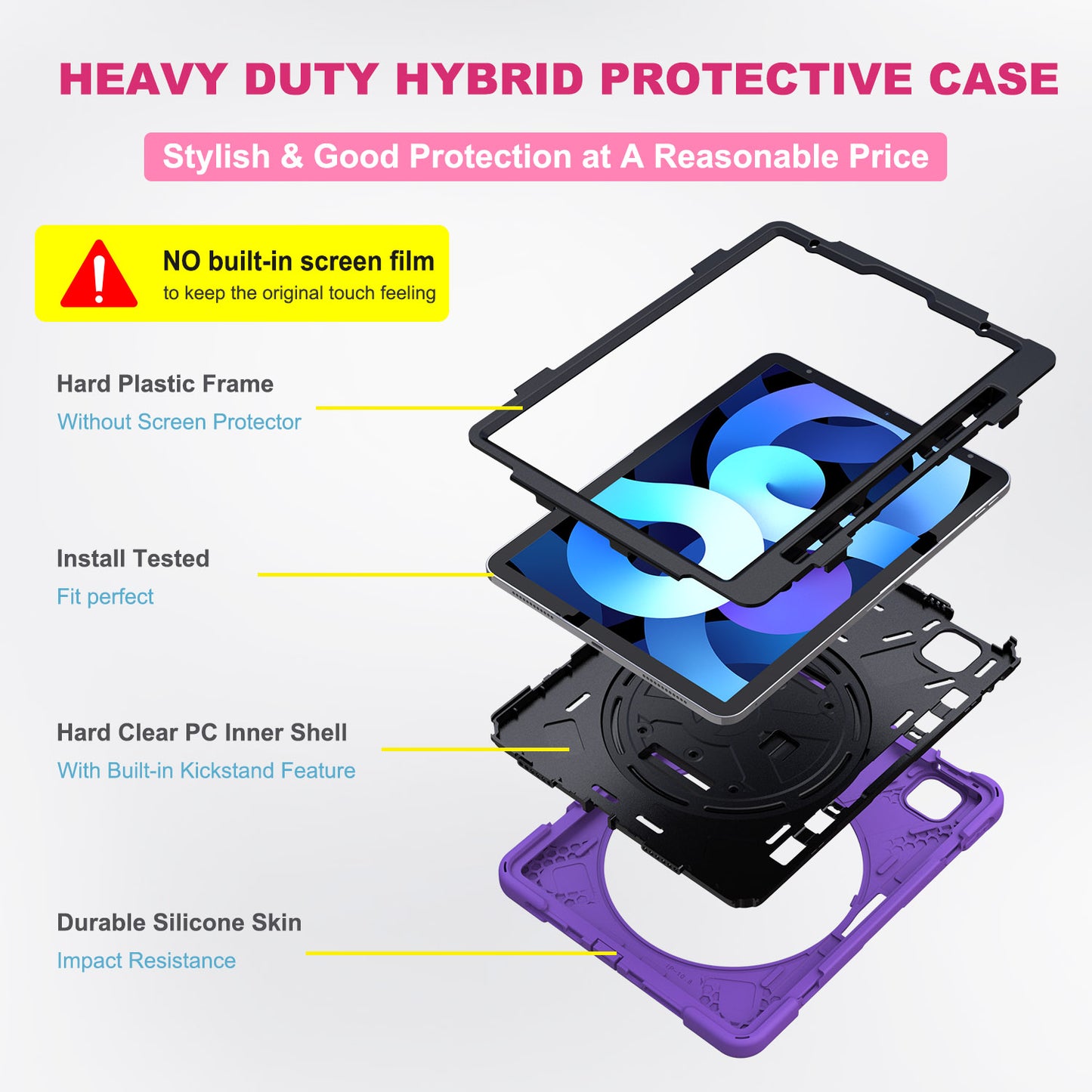 For iPad Air (2020)/Air (2022) / Pro 11-inch (2021)(2020)(2018) X-Shape 360 Degree Swivel PC + Silicone (with Pen Slot) Combo Kickstand Case with Hand Holder Strap Shoulder Strap