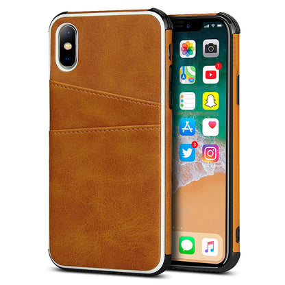 For iPhone X / XS Leather+PC Casing Shell with Two Card Slots