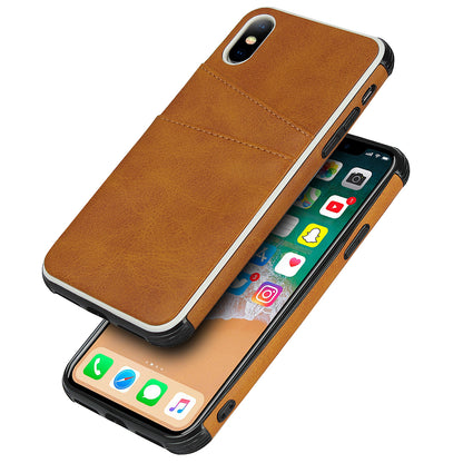For iPhone X / XS Leather+PC Casing Shell with Two Card Slots
