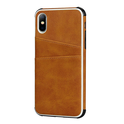 For iPhone X / XS Leather+PC Casing Shell with Two Card Slots
