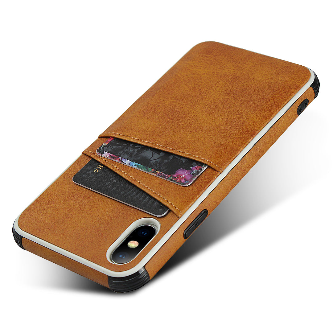 For iPhone X / XS Leather+PC Casing Shell with Two Card Slots