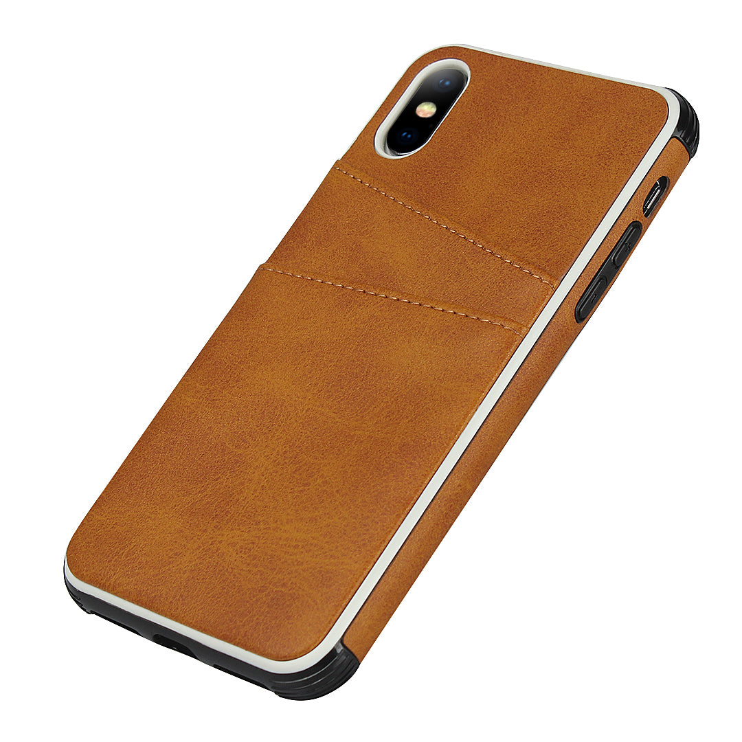 For iPhone X / XS Leather+PC Casing Shell with Two Card Slots