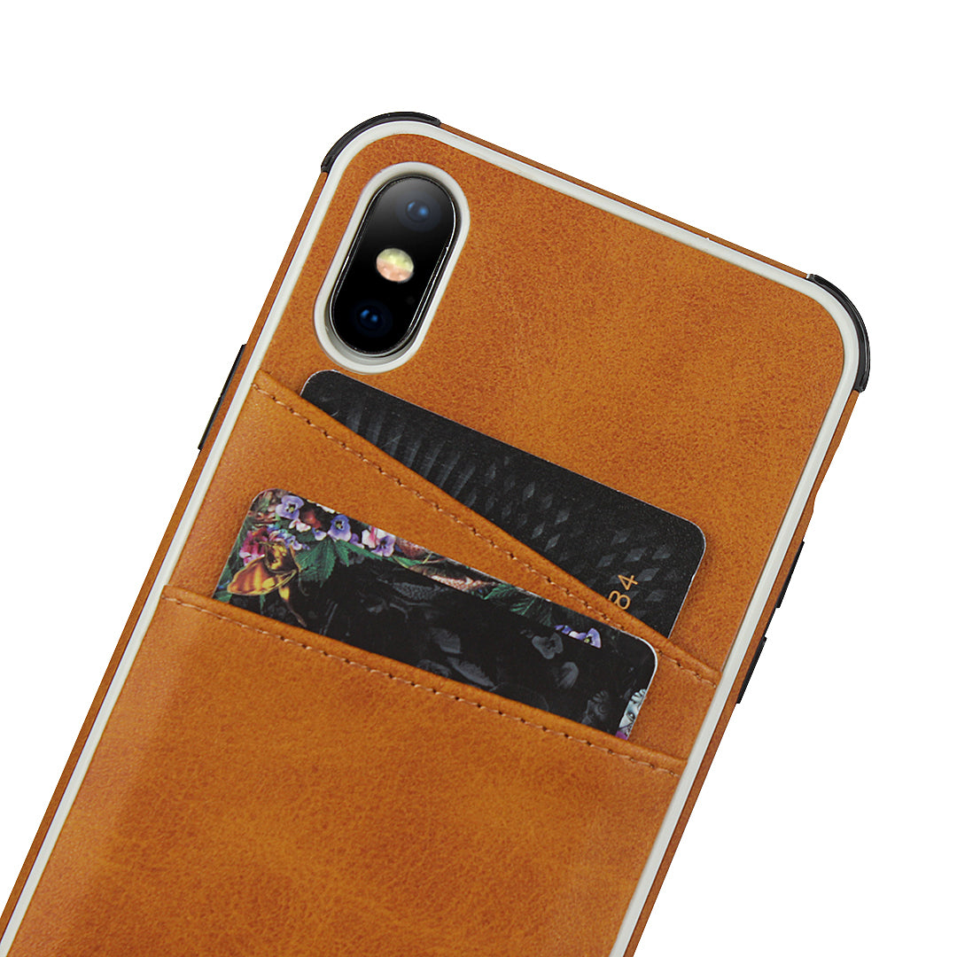 For iPhone X / XS Leather+PC Casing Shell with Two Card Slots