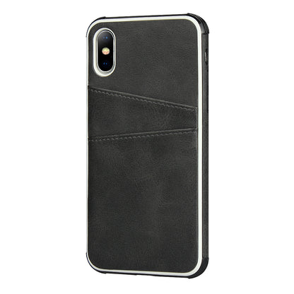 For iPhone X / XS Leather+PC Casing Shell with Two Card Slots