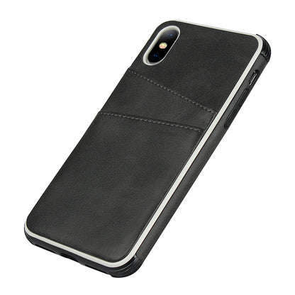 For iPhone X / XS Leather+PC Casing Shell with Two Card Slots