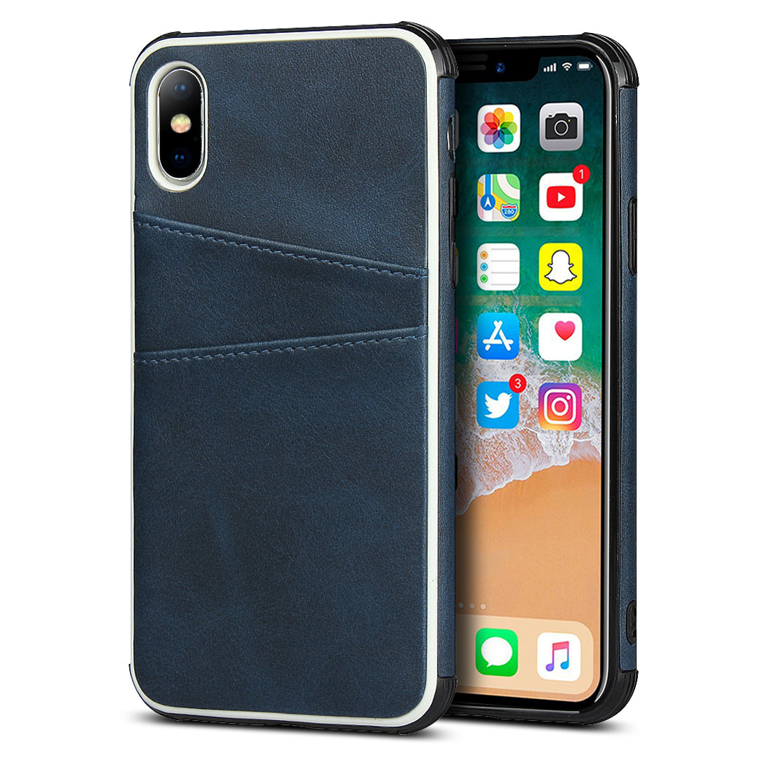 For iPhone X / XS Leather+PC Casing Shell with Two Card Slots