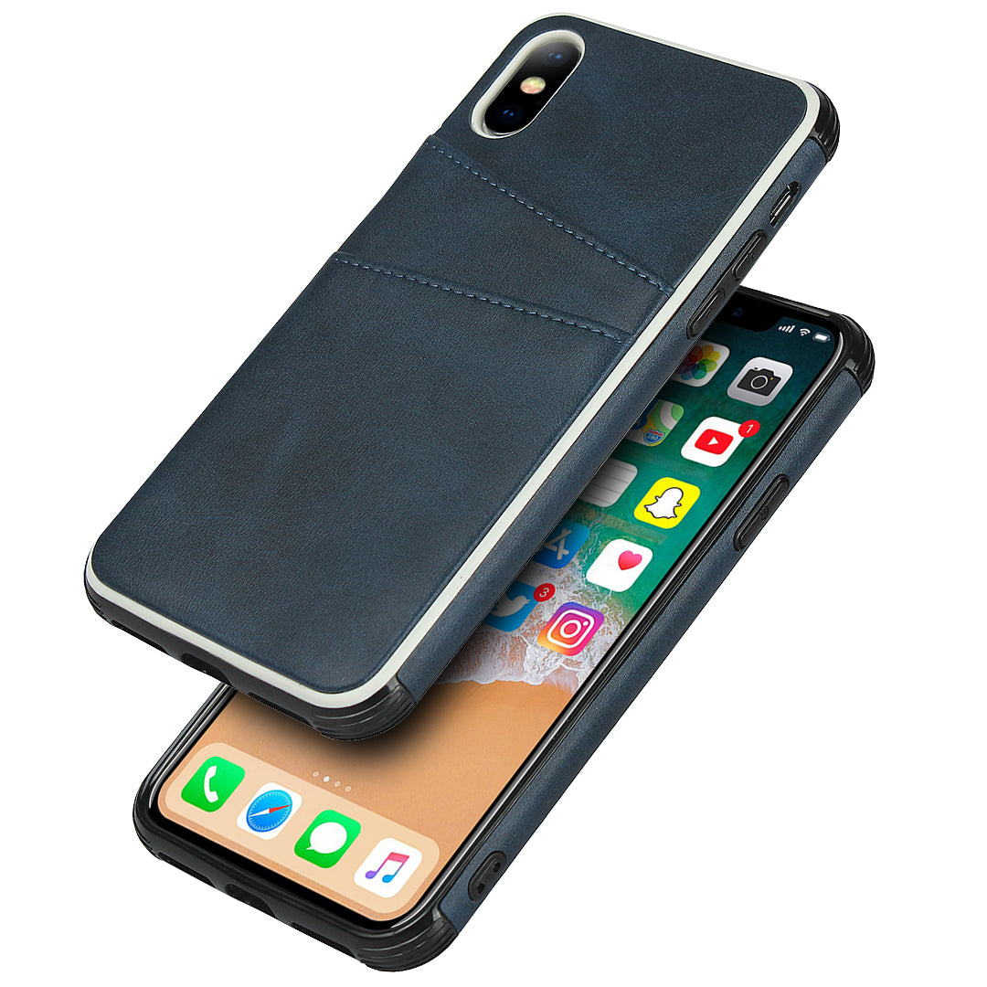 For iPhone X / XS Leather+PC Casing Shell with Two Card Slots