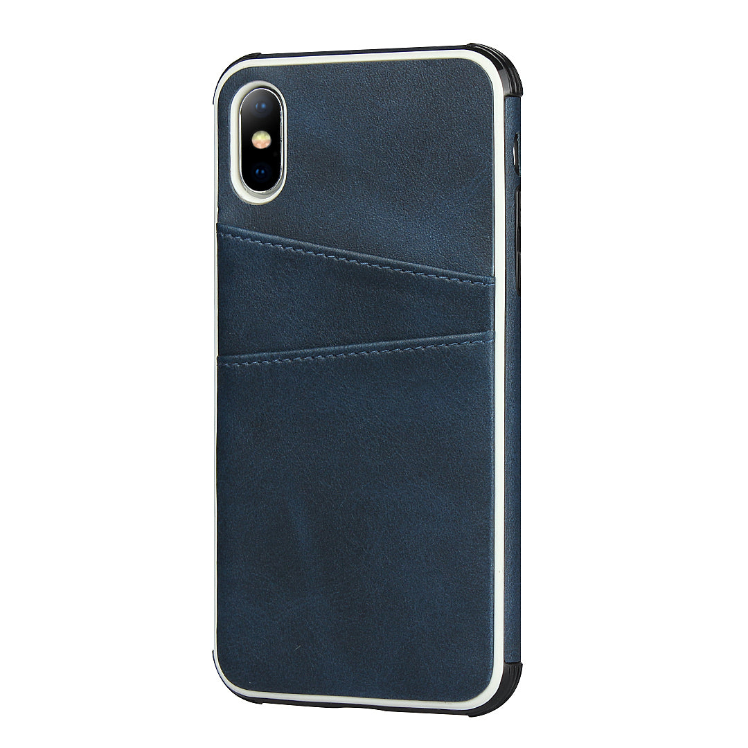 For iPhone X / XS Leather+PC Casing Shell with Two Card Slots