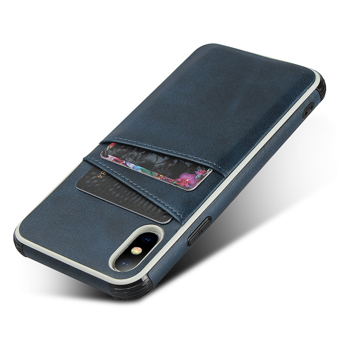 For iPhone X / XS Leather+PC Casing Shell with Two Card Slots