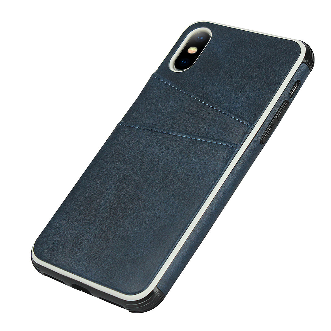 For iPhone X / XS Leather+PC Casing Shell with Two Card Slots