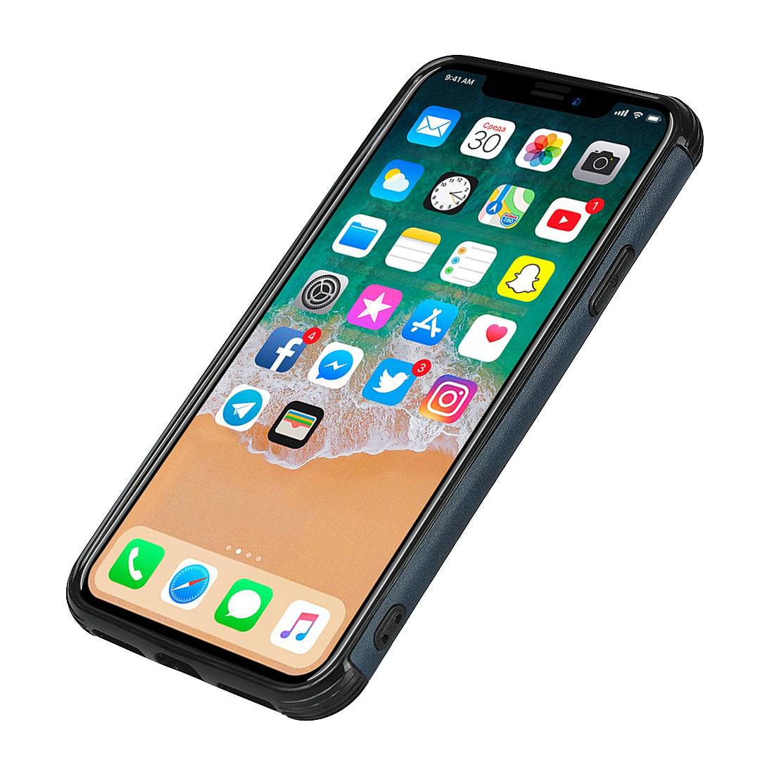 For iPhone X / XS Leather+PC Casing Shell with Two Card Slots