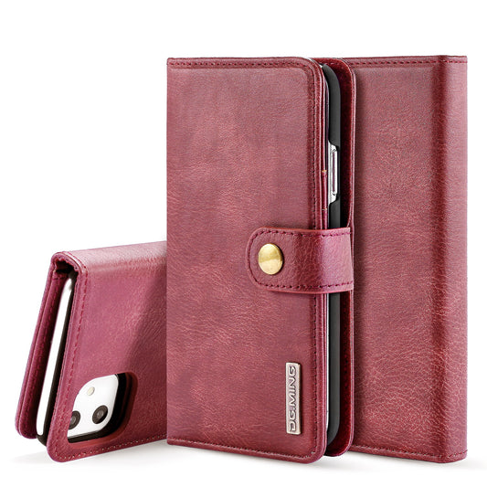 DG.MING Stylish Anti-fingerprint Easy Detechable Split Leather Wallet Flip Folio Case Stand Shockproof PC Inner Cover for iPhone 11 6.1 inch (2019)