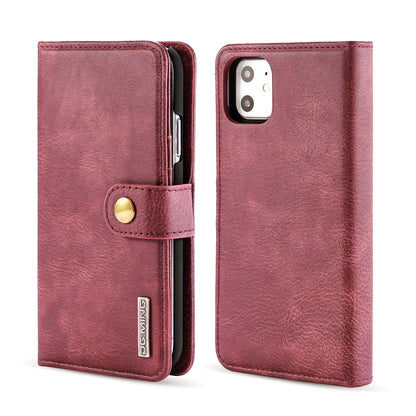 DG.MING Stylish Anti-fingerprint Easy Detechable Split Leather Wallet Flip Folio Case Stand Shockproof PC Inner Cover for iPhone 11 6.1 inch (2019)