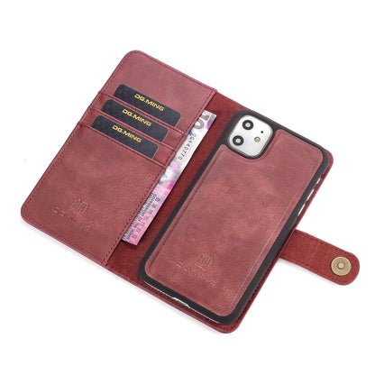DG.MING Stylish Anti-fingerprint Easy Detechable Split Leather Wallet Flip Folio Case Stand Shockproof PC Inner Cover for iPhone 11 6.1 inch (2019)