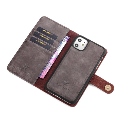 DG.MING Stylish Anti-fingerprint Easy Detechable Split Leather Wallet Flip Folio Case Stand Shockproof PC Inner Cover for iPhone 11 6.1 inch (2019)