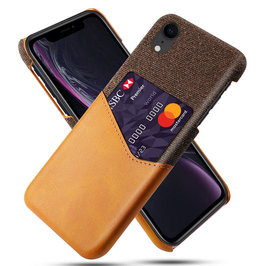 KSQ PC + PU + Cloth Hybrid Phone Back Cover Shell with Card Slot for iPhone XR 6.1 inch