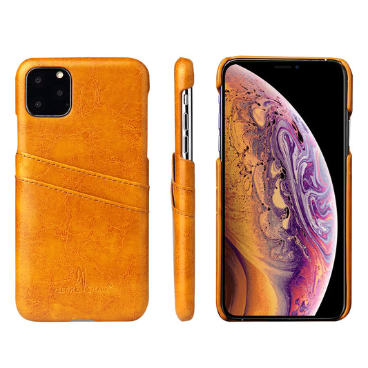 Oil Wax Leather Coated PC Hard Phone Case with Dual Card Holder Cover for iPhone 11 6.1 inch (2019)