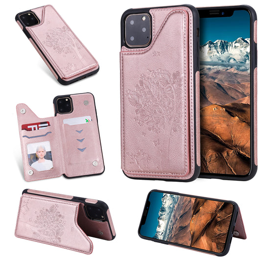 Anti-fall KT Leather Coated Series-1 Imprinted Cat Tree Leather Coated TPU Covering for iPhone 11 6.1 inch (2019)