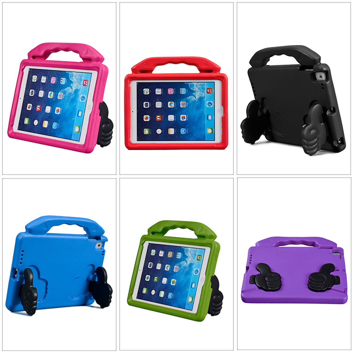 For iPad 9.7-inch (2018) (2017) / iPad Pro 9.7 inch (2016) / iPad Air 2 / iPad Air (2013) Shockproof EVA Thumb Stand Tablet Shell