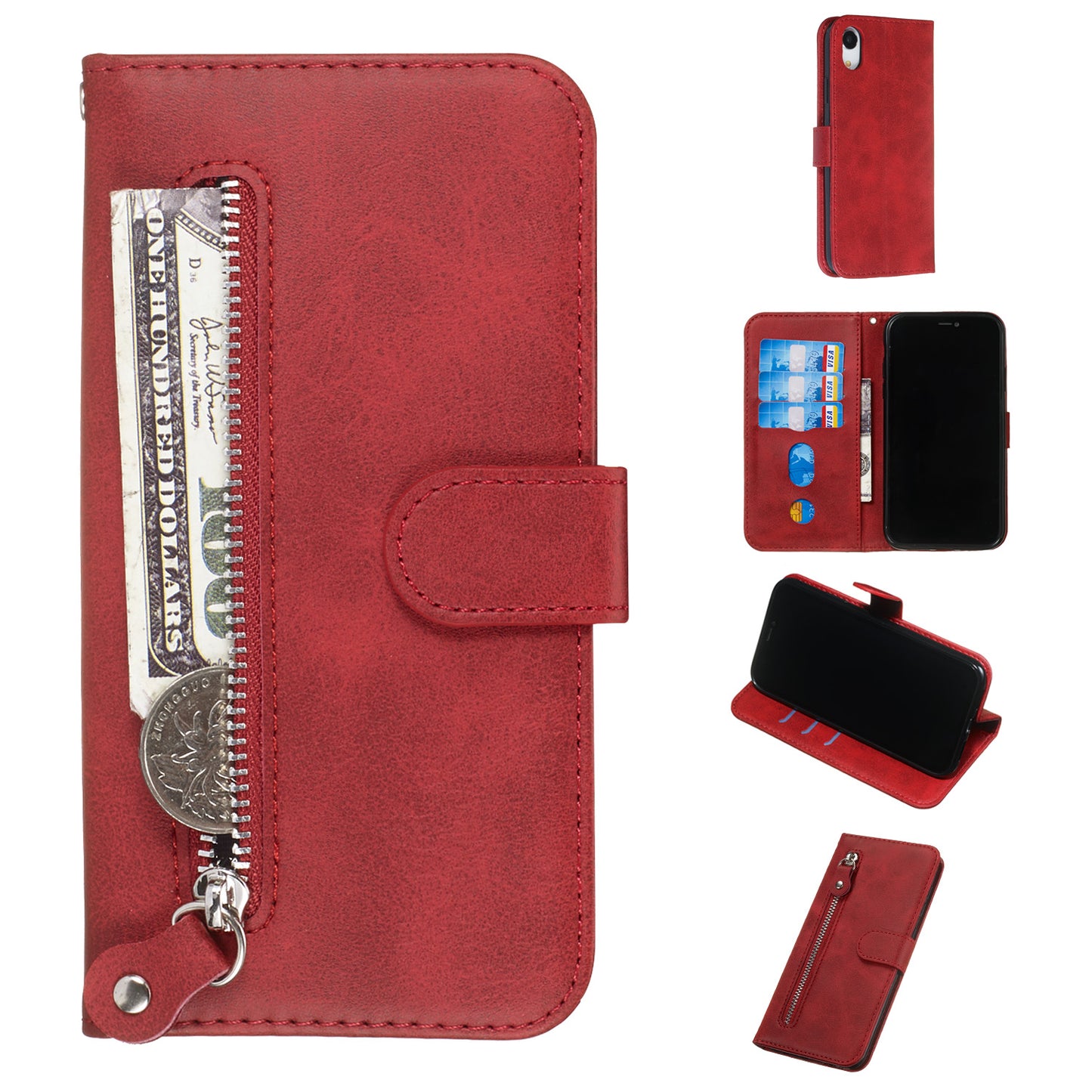 Zipper Pocket Fashion Wallet Stand Flip Leather Phone Case Cover for iPhone XR 6.1 inch