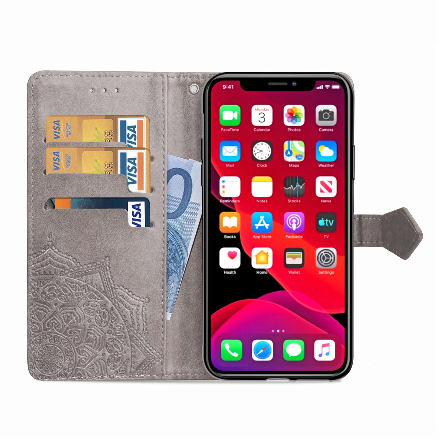 Embossed Mandala Flower Leather Wallet Case for iPhone 11 Pro 5.8 inch (2019)