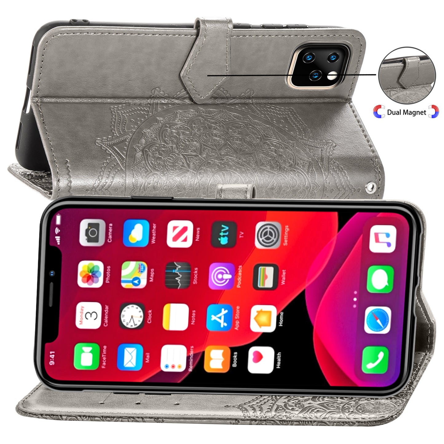 Embossed Mandala Flower Leather Wallet Case for iPhone 11 Pro 5.8 inch (2019)