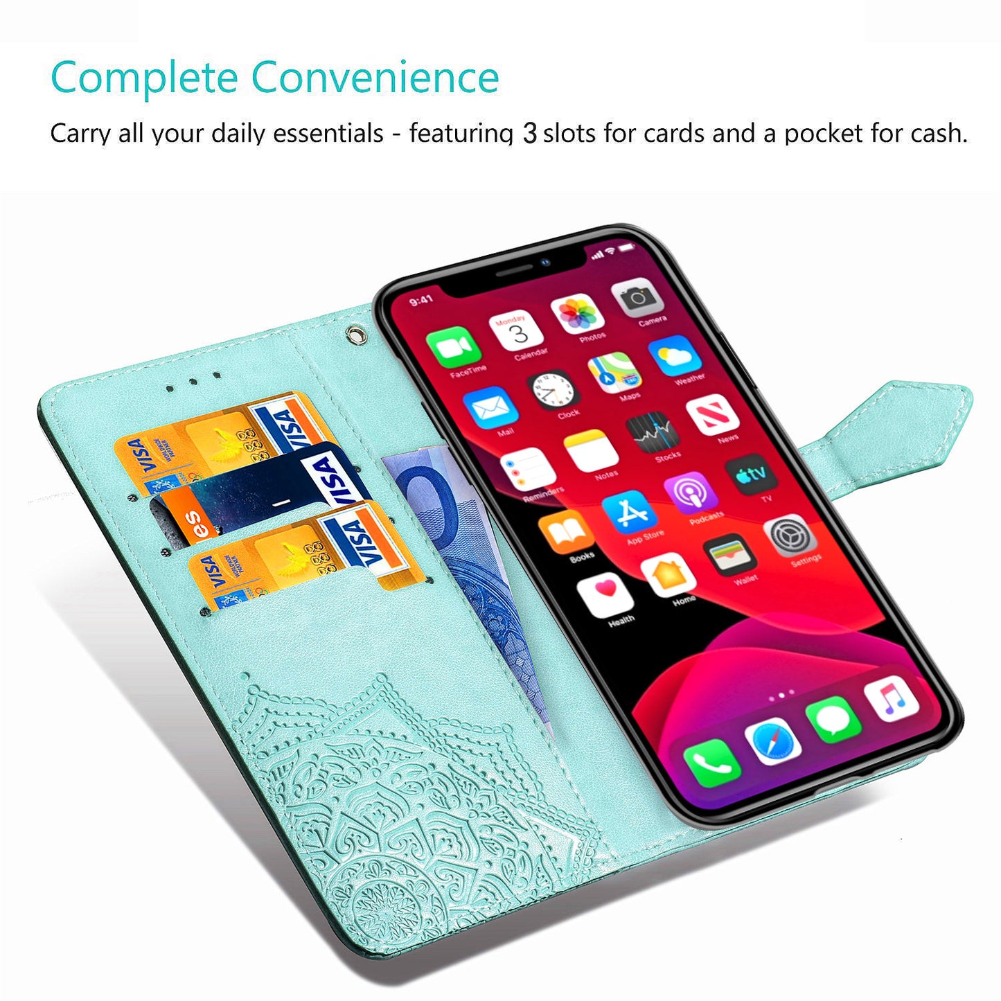 Embossed Mandala Flower Leather Wallet Case for iPhone 11 Pro 5.8 inch (2019)