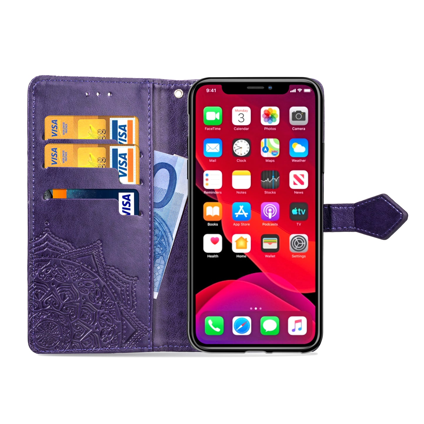 Embossed Mandala Flower Leather Wallet Case for iPhone 11 Pro 5.8 inch (2019)