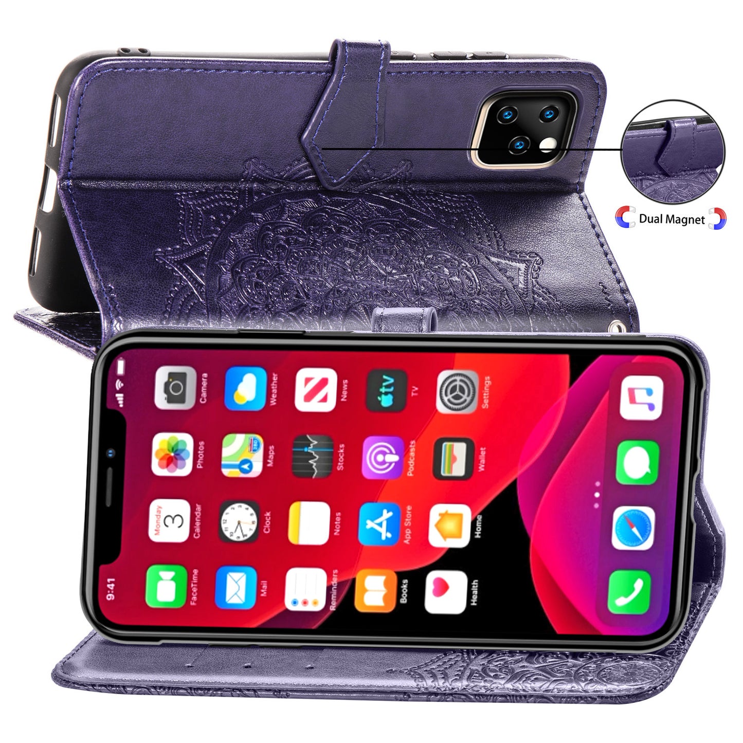 Embossed Mandala Flower Leather Wallet Case for iPhone 11 Pro 5.8 inch (2019)
