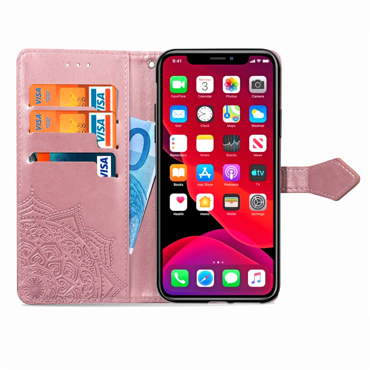 Embossed Mandala Flower Leather Wallet Case for iPhone 11 Pro 5.8 inch (2019)