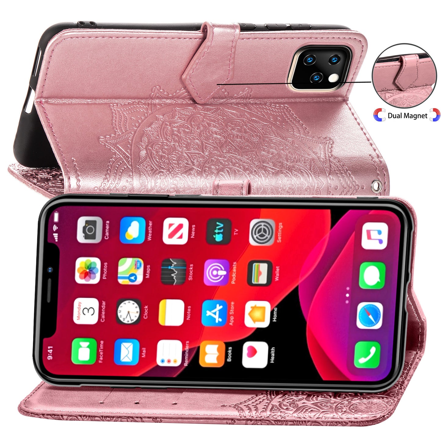 Embossed Mandala Flower Leather Wallet Case for iPhone 11 Pro 5.8 inch (2019)