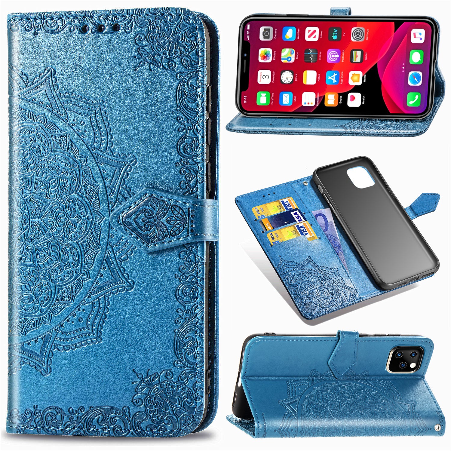Embossed Mandala Flower Leather Wallet Stand Case for iPhone 11 6.1 inch (2019)