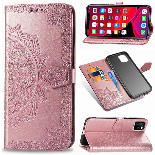 Embossed Mandala Flower Leather Wallet Stand Case for iPhone 11 6.1 inch (2019)