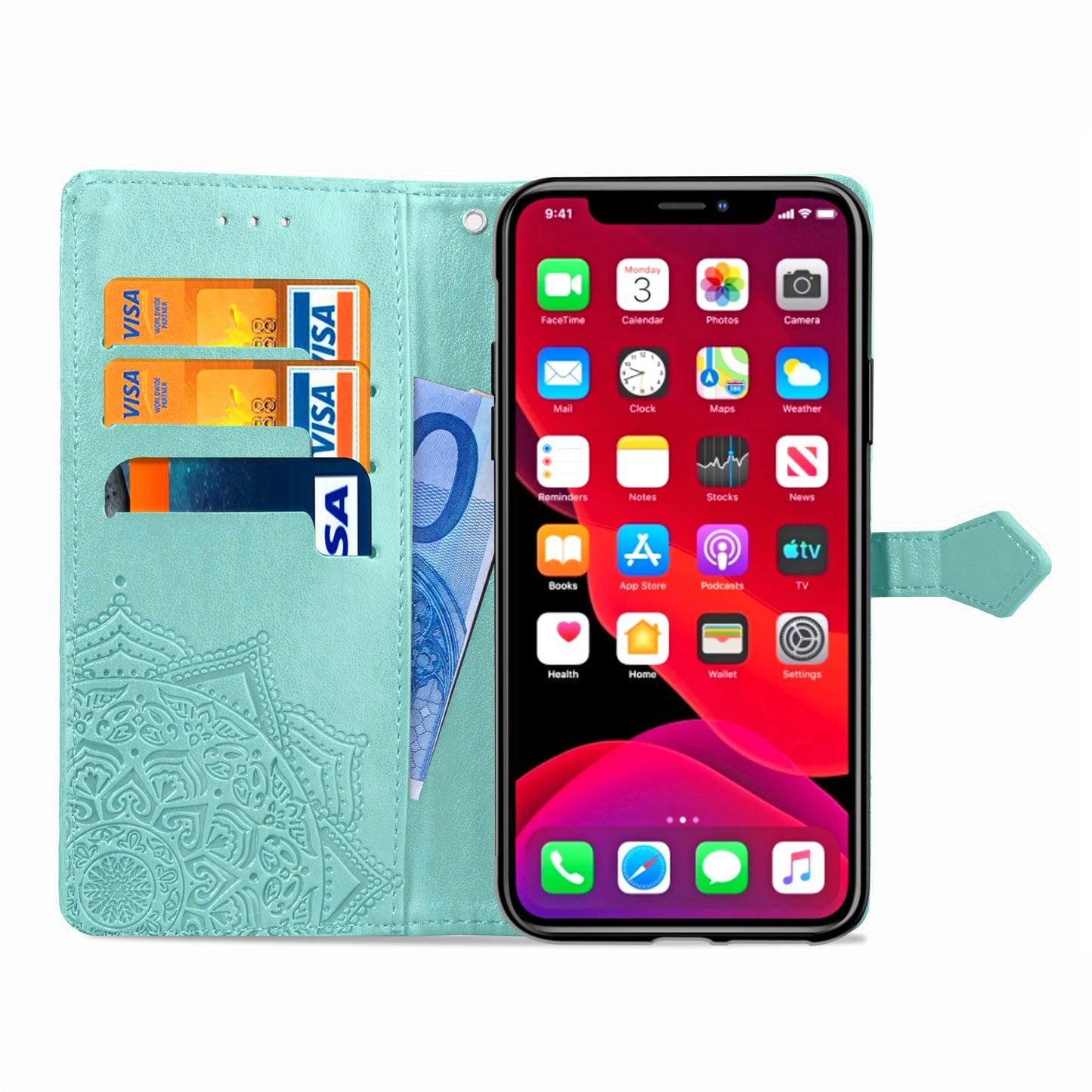 Embossed Mandala Flower Wallet Leather Stand Case for iPhone 11 Pro Max 6.5 inch (2019)