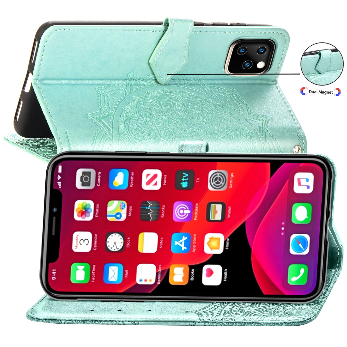 Embossed Mandala Flower Wallet Leather Stand Case for iPhone 11 Pro Max 6.5 inch (2019)