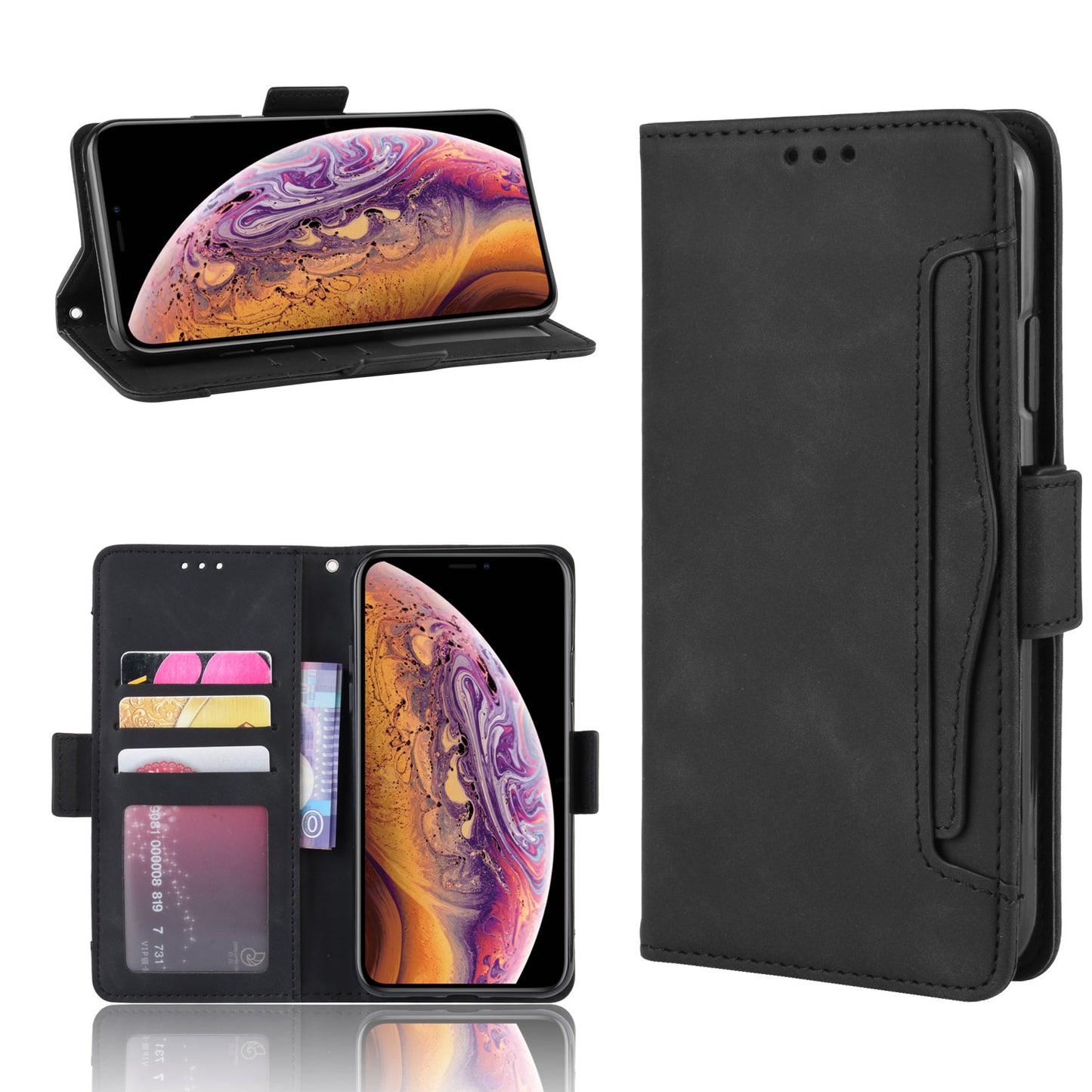 For iPhone 11 Pro Max 6.5 inch (2019) Leather Cell Casing with Multiple Card Slots and Wallet Pocket