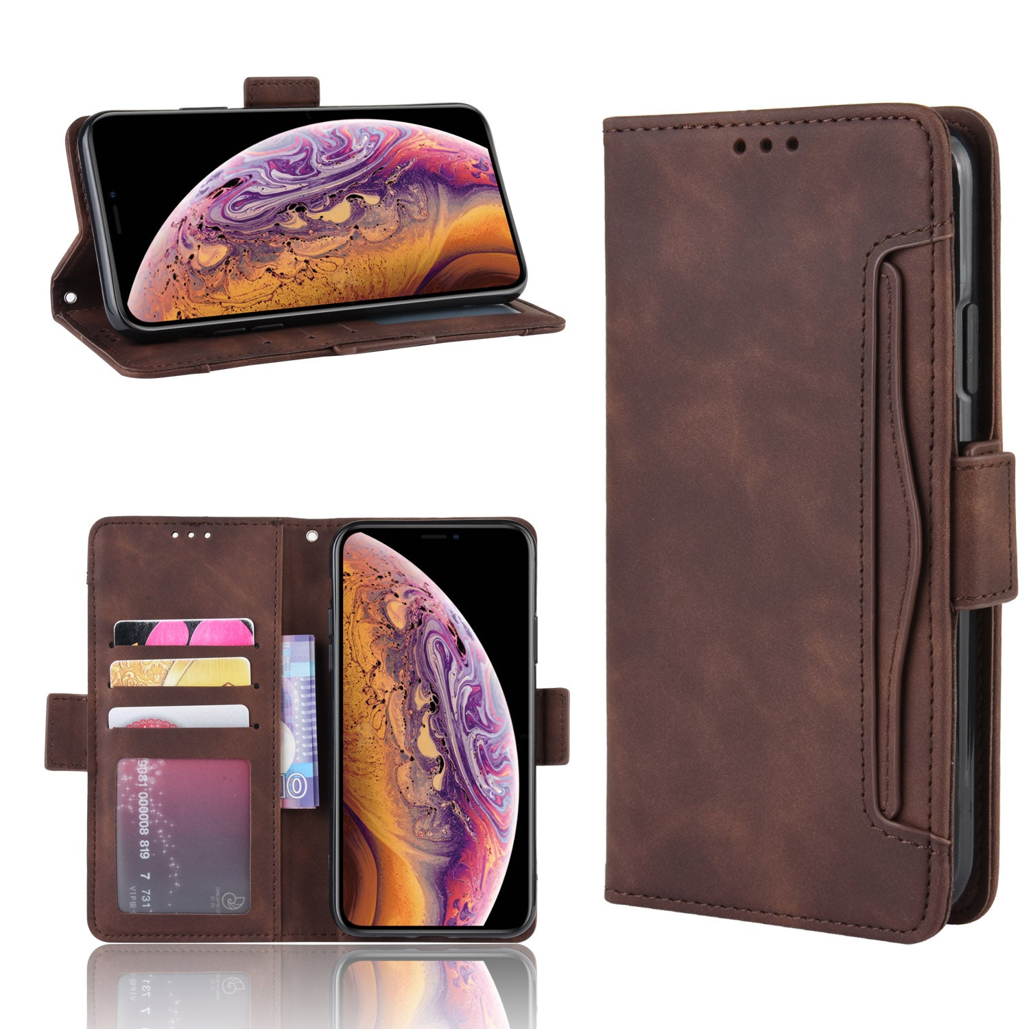 Leather Wallet Cell Casing with Multiple Card Slots for iPhone 11 Pro 5.8 inch (2019)