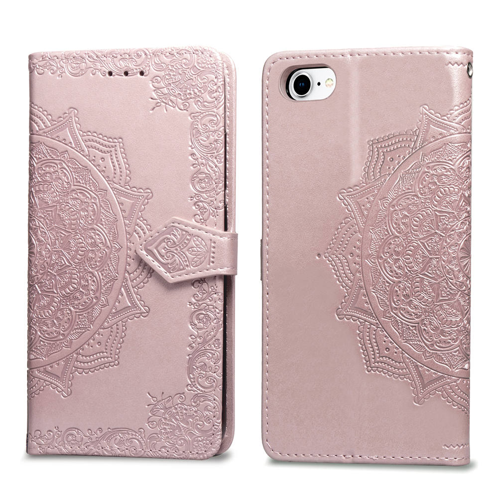 Embossed Mandala Flower Leather Wallet Case for iPhone SE (2020)/SE (2022)/8/7