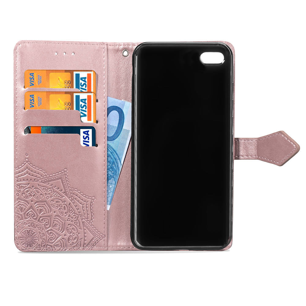 Embossed Mandala Flower Leather Wallet Case for iPhone SE (2020)/SE (2022)/8/7