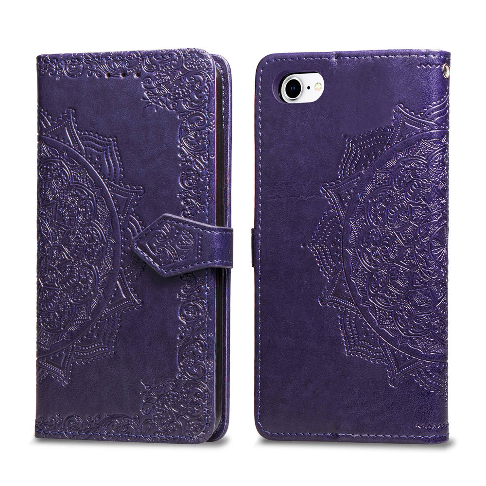 Embossed Mandala Flower Leather Wallet Case for iPhone SE (2020)/SE (2022)/8/7