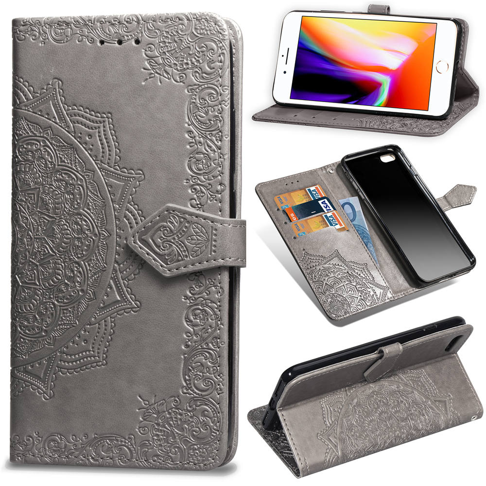 Embossed Mandala Flower Leather Wallet Case for iPhone SE (2020)/SE (2022)/8/7