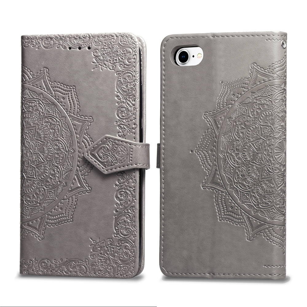 Embossed Mandala Flower Leather Wallet Case for iPhone SE (2020)/SE (2022)/8/7
