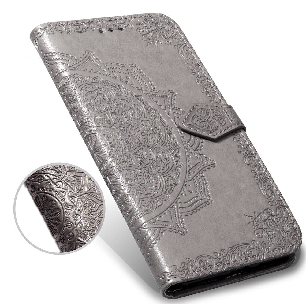 Embossed Mandala Flower Leather Wallet Case for iPhone SE (2020)/SE (2022)/8/7