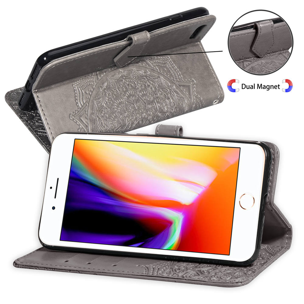 Embossed Mandala Flower Leather Wallet Case for iPhone SE (2020)/SE (2022)/8/7