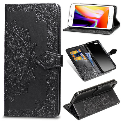 Embossed Mandala Flower Leather Wallet Case for iPhone SE (2020)/SE (2022)/8/7