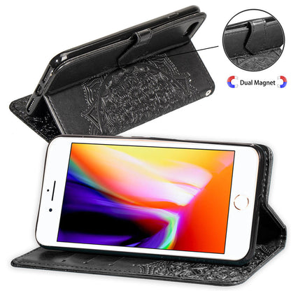Embossed Mandala Flower Leather Wallet Case for iPhone SE (2020)/SE (2022)/8/7